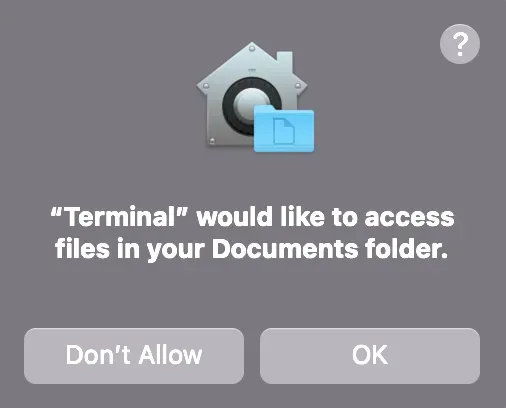 MacOS frage ob eine Anwendung auf den Dokumente Ordner zugreifen darf oder nicht