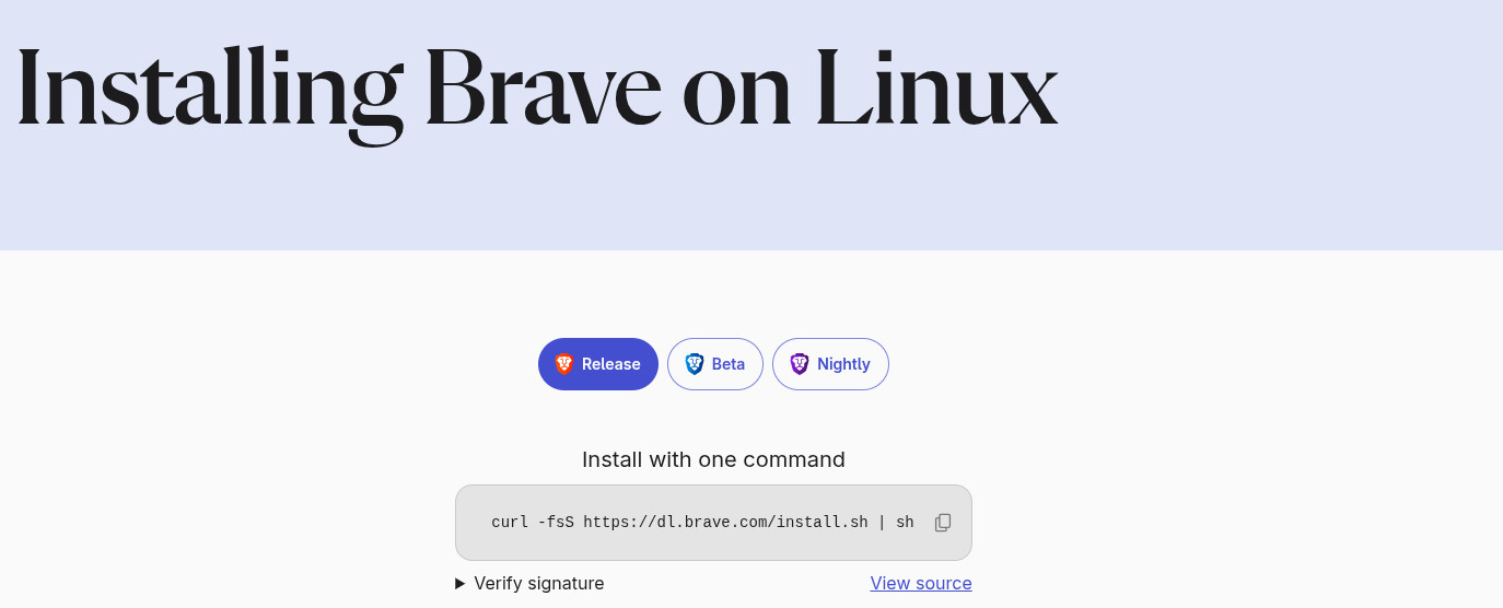 Bildschirmfoto von der Brave Webseite