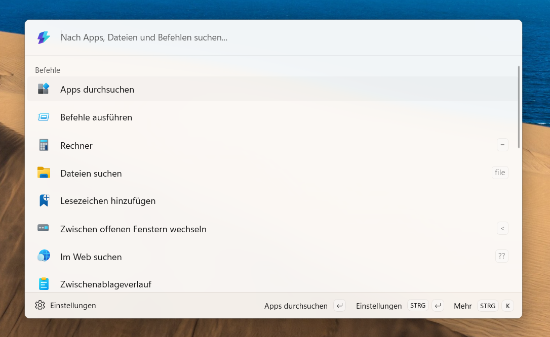 Bildschirmfoto: Anwendungsstarter unter Windows