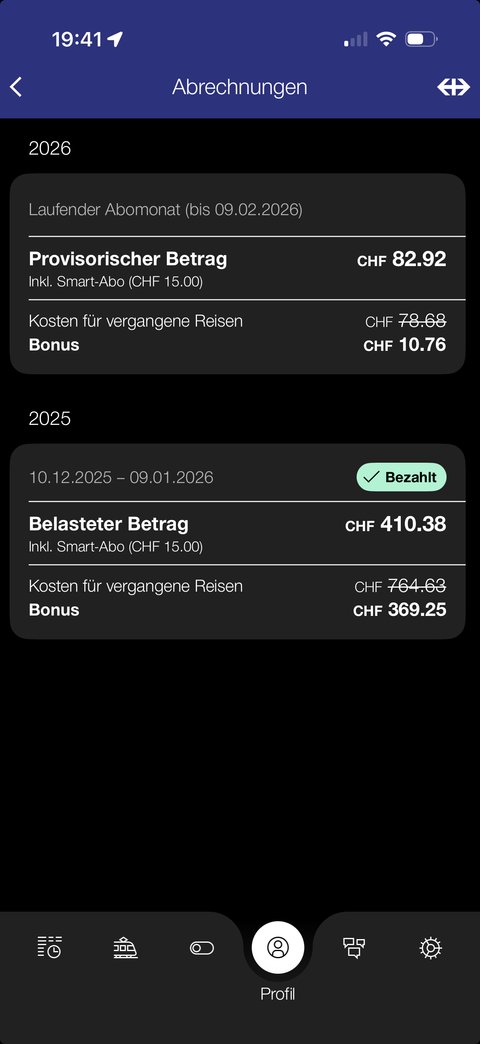 MyRide Abrechnungsübersicht