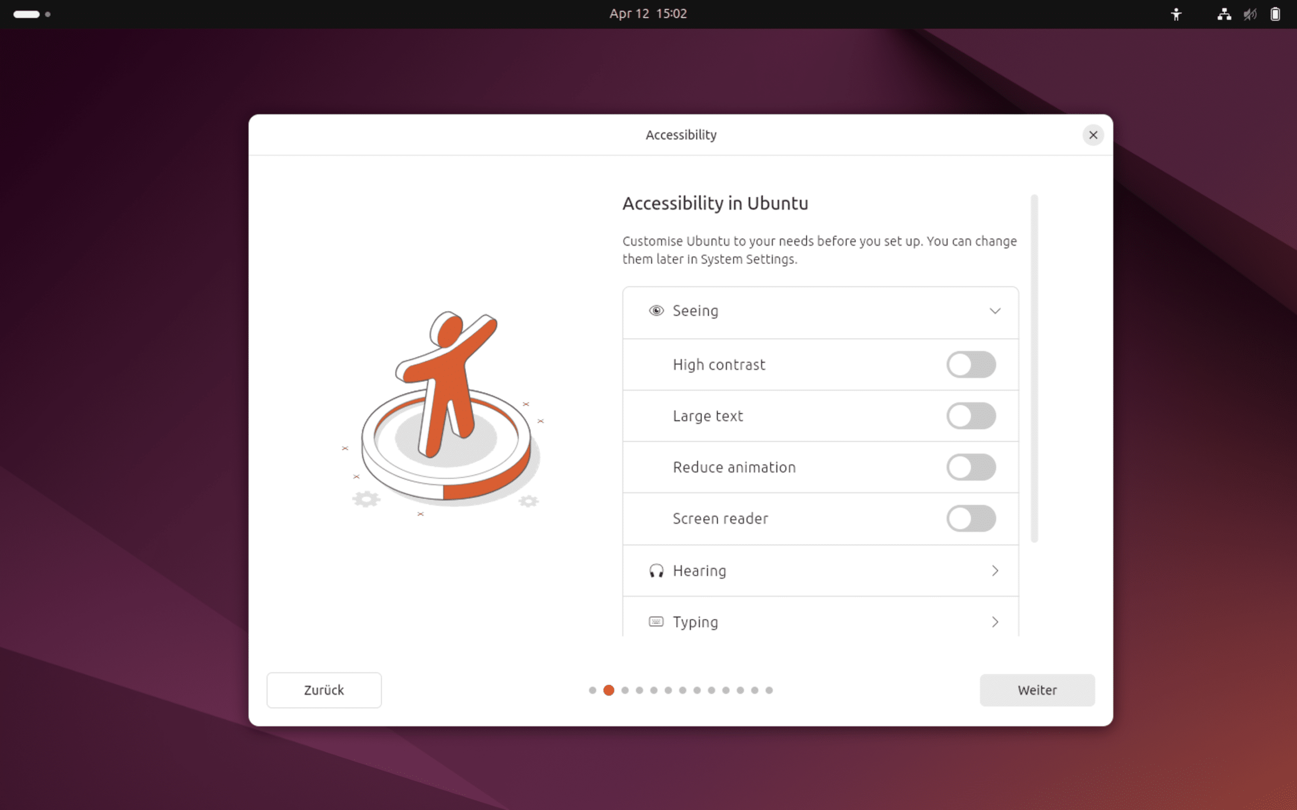 Bedienungshilfen im Ubuntu Installer